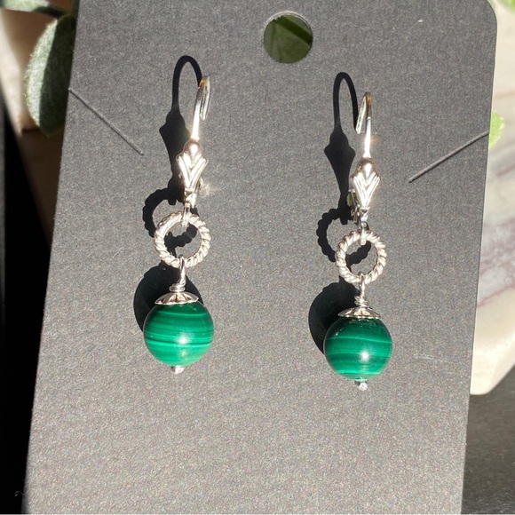 Malachite Earrings Sterling Silver Lever Back natural gemstone - Picture 9 of 11